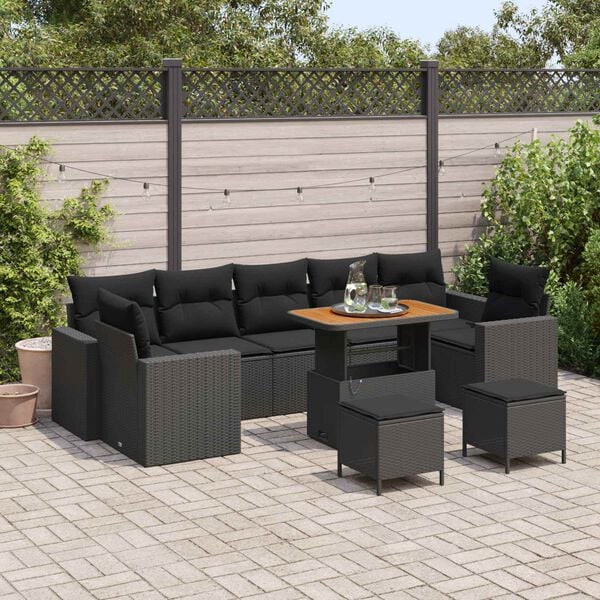 vidaXL Garden Sofa Set with Cushion 13 pcs Black Poly Rattan