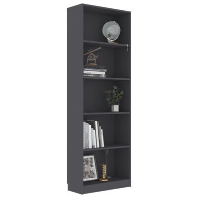 vidaXL 5-Tier Book Cabinet Grey 60x24x175 cm Engineered Wood