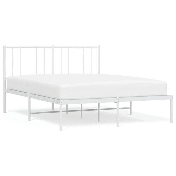 vidaXL Metal Bed Frame without Mattress with Headboard White 150x200cm