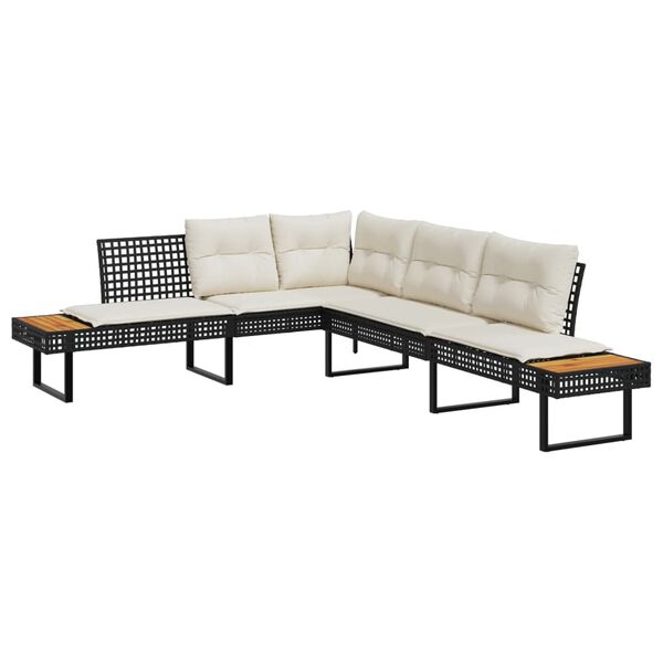 vidaXL 2 Piece Garden Sofa Set with Cushions Black Poly Rattan and Glass