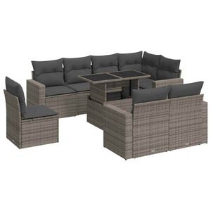 vidaXL 9 Piece Garden Sofa Set with Cushions Grey Poly Rattan