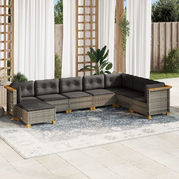 vidaXL 8 Piece Garden Sofa Set with Cushions Grey Poly Rattan