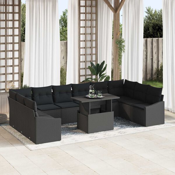 vidaXL Garden Sofa Set 11 pcs Black Poly Rattan & Powder-Coated Steel