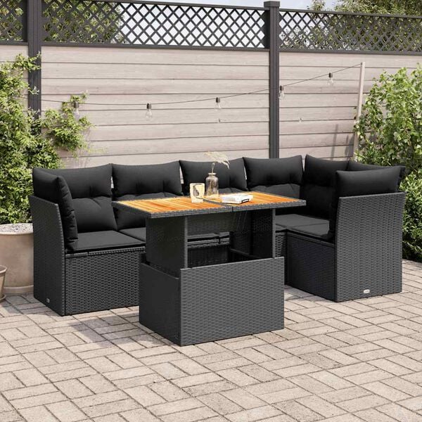vidaXL 6 Piece Garden Sofa Set with Cushions Black Poly Rattan