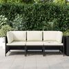 vidaXL 3-Seater Garden Sofa with Cushions Black Poly Rattan