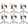 vidaXL Swivel Dining Chairs 6 pcs White Bent Wood and Faux Leather