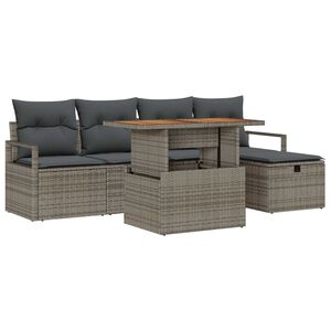 vidaXL Garden Sofa Set Height-Adjustable 6 pcs Grey Poly Rattan