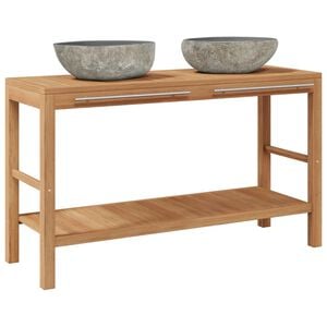 vidaXL Vanity Cabinet | Warm Teak | Solid Teak, Riverstone | 132 cm | Durable