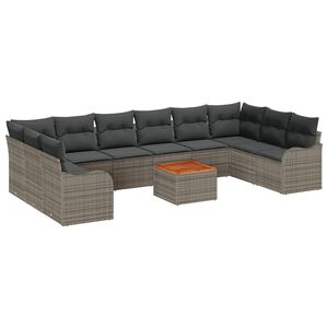 vidaXL Garden Sofa Set with Cushion 11 pcs Grey Poly Rattan