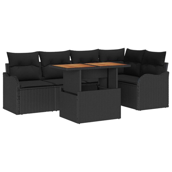vidaXL Garden Sofa Set with Storage 6 pcs Black Poly rattan