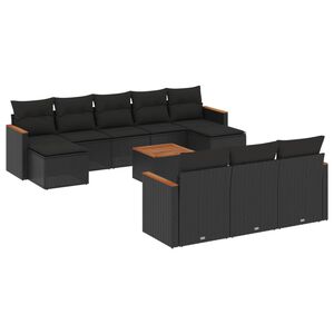 vidaXL 11 Piece Garden Sofa Set with Cushions Black Poly Rattan