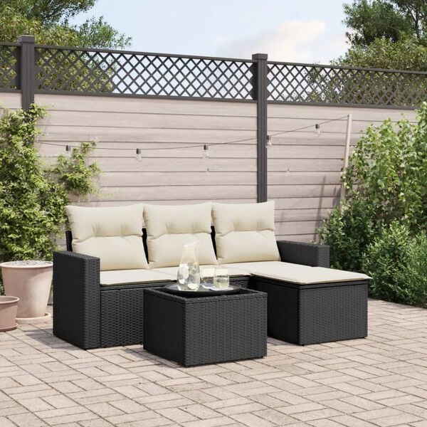 vidaXL 5 Piece Garden Sofa Set with Cushions Black Poly Rattan