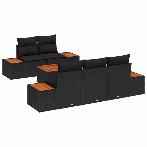 vidaXL Garden Sofa Set with Cushion 6 pcs Black Poly rattan