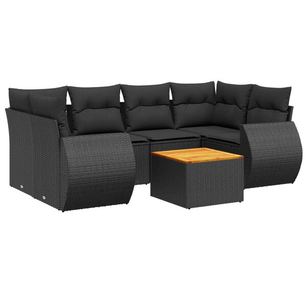 vidaXL 7 Piece Garden Sofa Set with Cushions Black Poly Rattan
