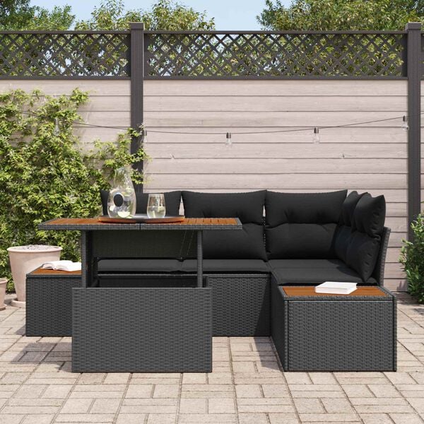 vidaXL Garden Sofa Set with Storage 5 pcs Black Poly rattan