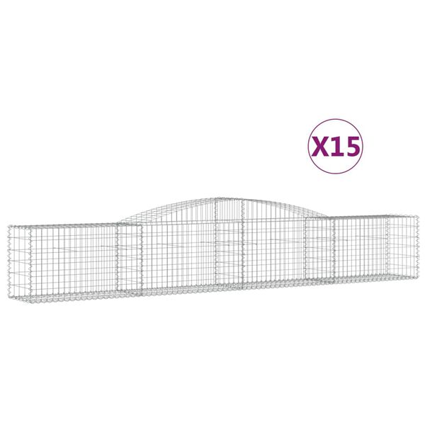 vidaXL Arched Gabion Baskets 15 pcs 400x50x60/80 cm Galvanised Iron