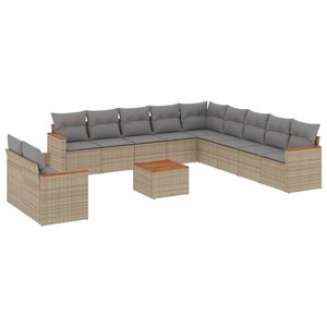 vidaXL 12 Piece Garden Sofa Set with Cushions Beige Poly Rattan