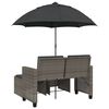 vidaXL Garden Sofa 2-Seater with Parasol and Stools Grey Poly Rattan