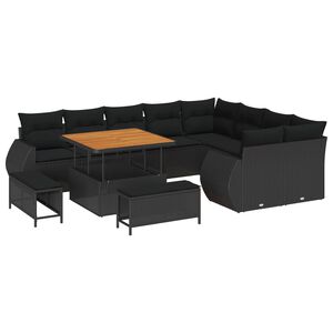vidaXL Garden Sofa Set 12 pcs 12-Seater Black Poly Rattan