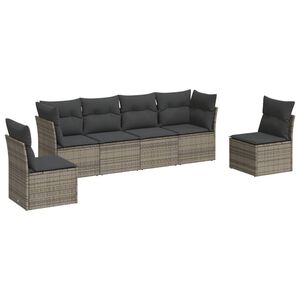 vidaXL 6 Piece Garden Sofa Set with Cushions Grey Poly Rattan