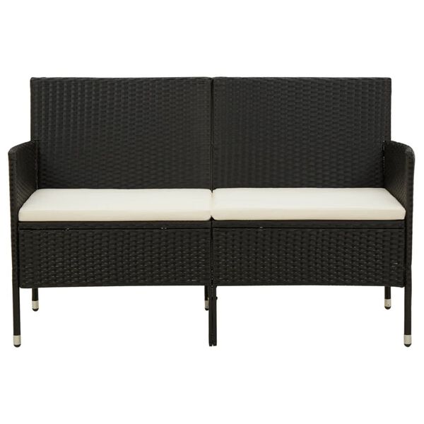 vidaXL 3-Seater Garden Sofa with Cushion Black Poly Rattan