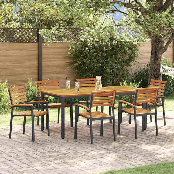 vidaXL Garden Dining Set 7 pcs Black Solid Acacia Wood