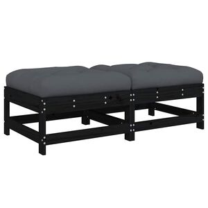 vidaXL Garden Footstools with Cushions 2pcs Black Solid Wood Pine