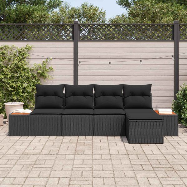 vidaXL Garden Sofa Set with Cushion 5 pcs Black Poly Rattan