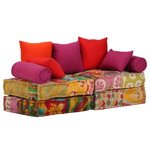 vidaXL 2-Seater Modular Pouffe Patchwork Fabric