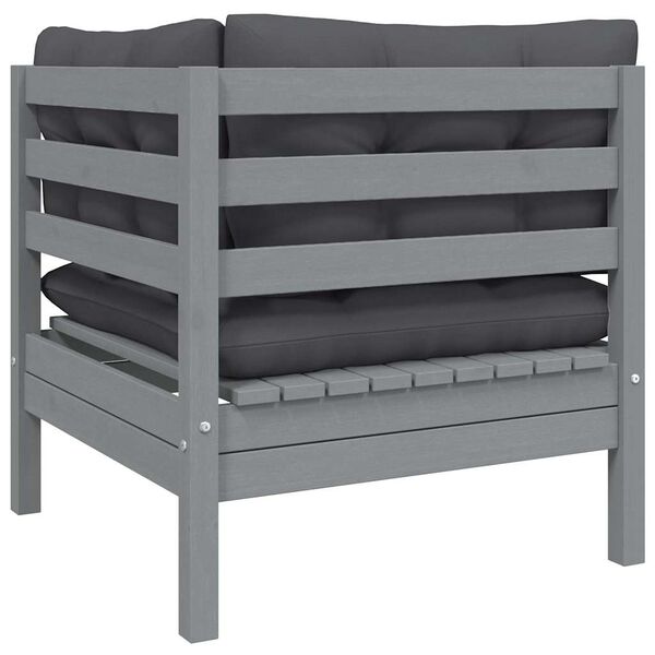 vidaXL 3 Piece Garden Lounge Set with Cushions Grey Solid Pinewood