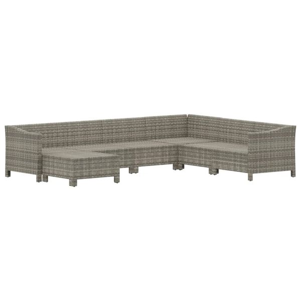 vidaXL 7 Piece Garden Lounge Set with Cushions Grey Poly Rattan