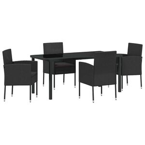vidaXL Garden Dining Set 5 pcs Black Poly Rattan