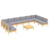 vidaXL 11 Piece Garden Lounge Set with Grey Cushions Solid Pinewood