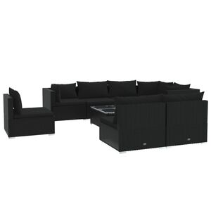 vidaXL 9 Piece Garden Lounge Set with Cushions Poly Rattan Black