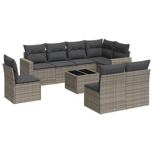 vidaXL 9 Piece Garden Sofa Set with Cushions Grey Poly Rattan
