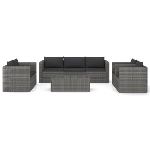 vidaXL 8 Piece Garden Lounge Set with Cushions Poly Rattan Grey