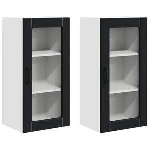 vidaXL Wall Glass Cabinet LUCCA 2 pcs Black Engineered Wood