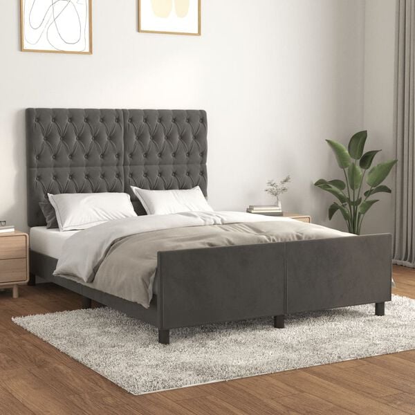 vidaXL Bed Frame without Mattress Dark Grey 137x187 cm Double Velvet