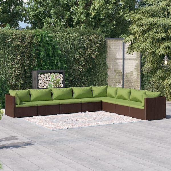 vidaXL 8 Piece Garden Lounge Set with Cushions Poly Rattan Brown
