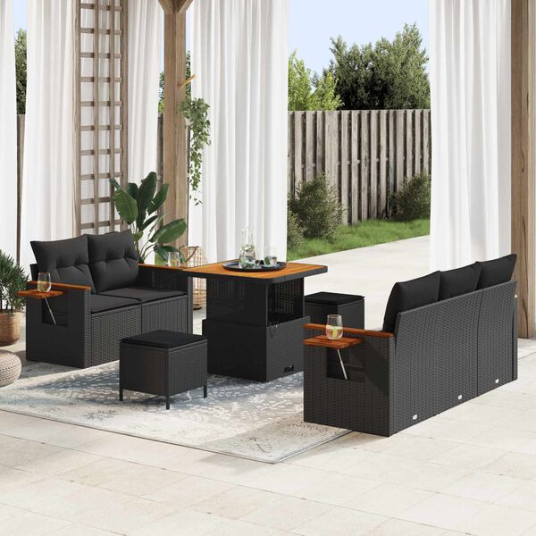 vidaXL Garden Sofa Set with Cushion 10 pcs Black Poly Rattan