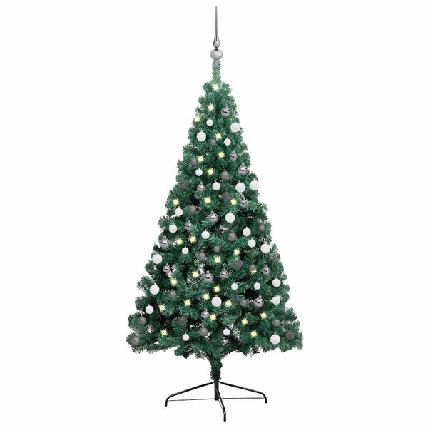 vidaXL Artificial Half Pre-lit Christmas Tree with Ball Set Green 150 cm