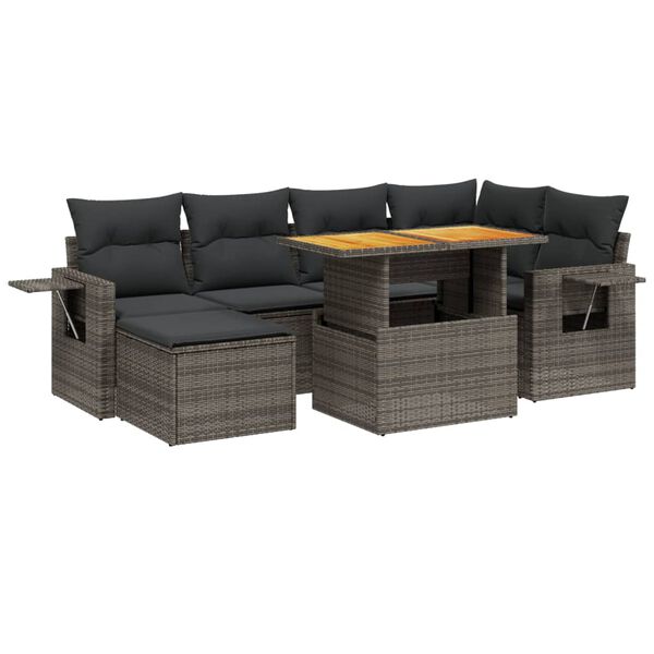 vidaXL 7 Piece Garden Sofa Set with Cushions Grey Poly Rattan