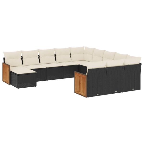 vidaXL 12 Piece Garden Sofa Set with Cushions Black Poly Rattan