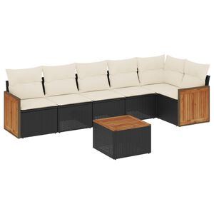 vidaXL 7 Piece Garden Sofa Set with Cushions Black Poly Rattan
