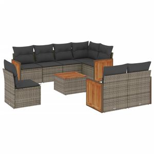 vidaXL 9 Piece Garden Sofa Set with Cushions Grey Poly Rattan