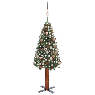 vidaXL Slim Pre-lit Christmas Tree with Ball Set Green 150 cm PVC