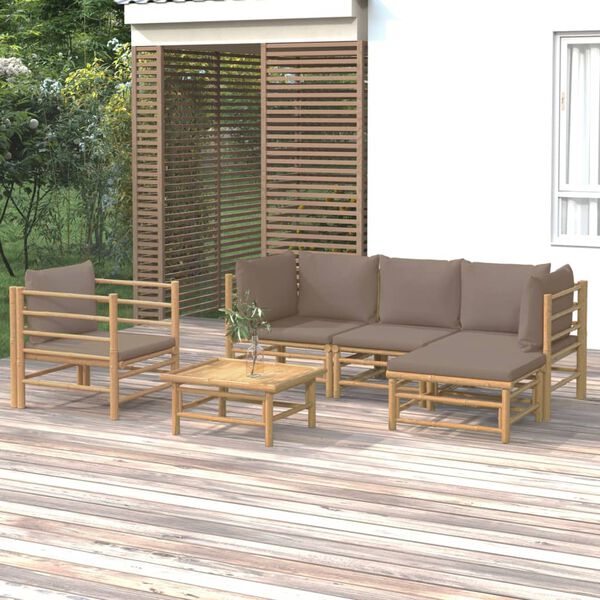 vidaXL 6 Piece Garden Lounge Set with Taupe Cushions Bamboo