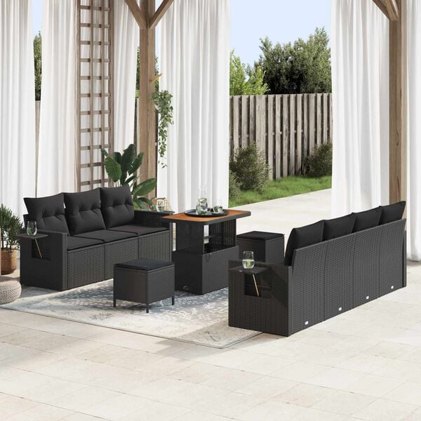vidaXL Garden Sofa Set with Cushion with Storage 10 pcs Black