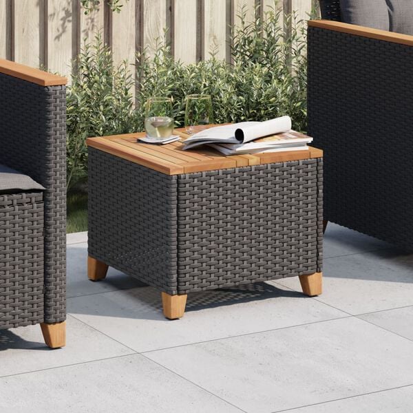 vidaXL Garden Table Black 45x45x37 cm Poly Rattan Acacia Wood