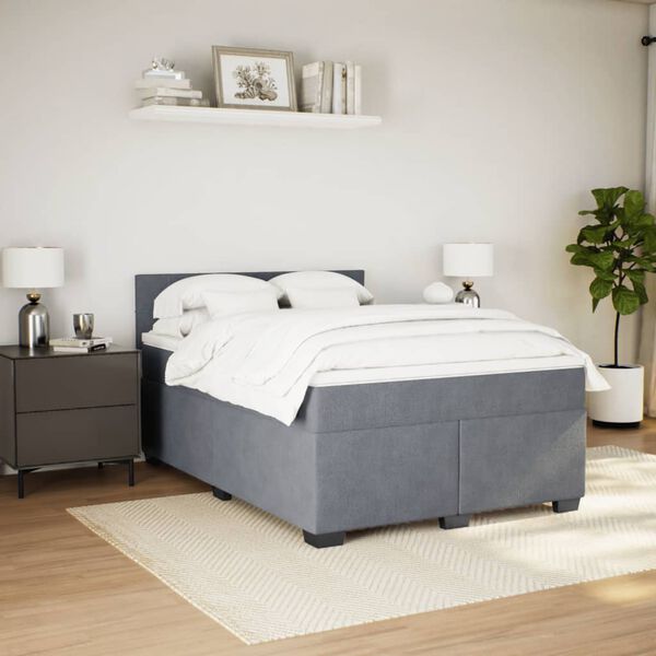 vidaXL Box Spring Bed with Mattress Dark Grey Queen Velvet